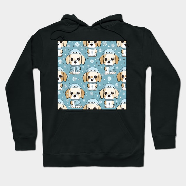 Cartoonish pups on snow - seamless pattern Hoodie by Newtaste-Store